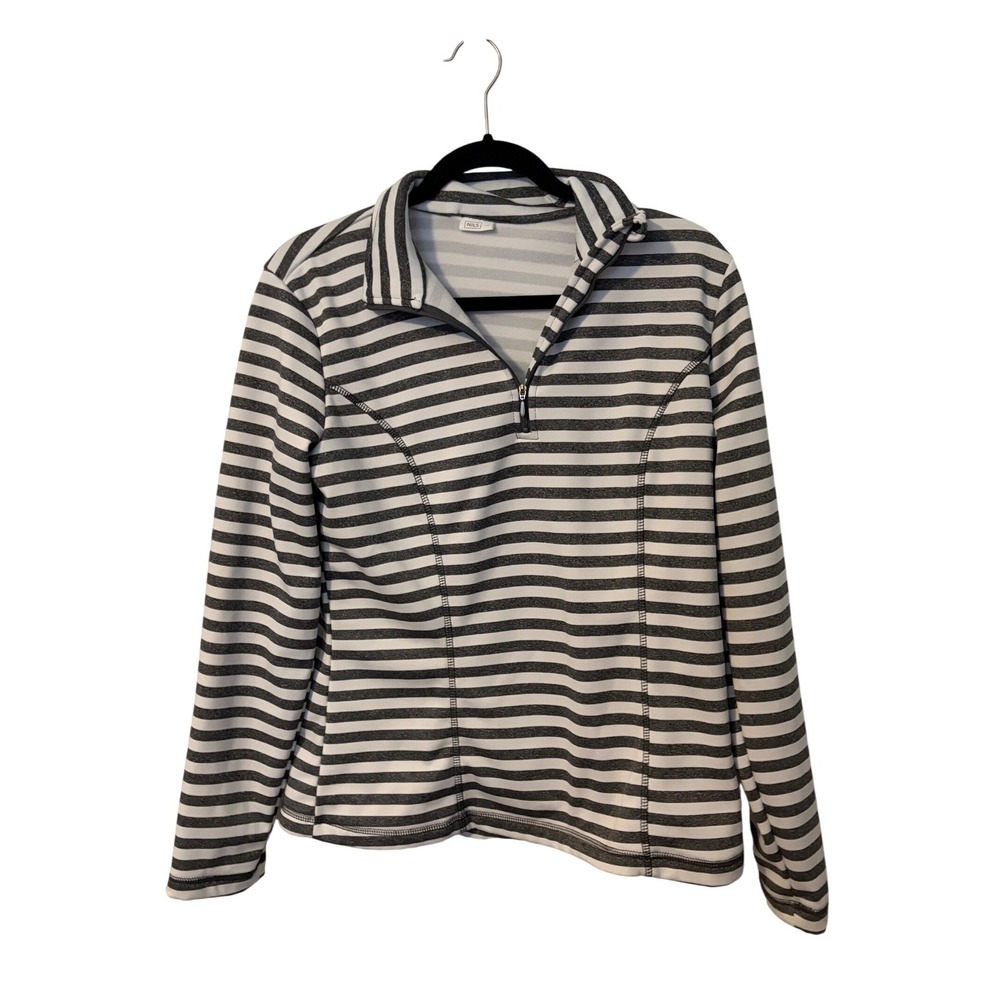 NILS Women's Gray White Stripe Quarter Zip Fleece Pullover Top Size L‎